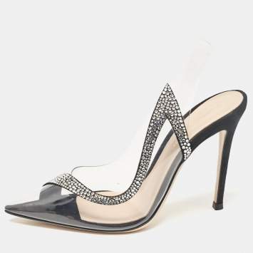 Pre Owned Gianvito Rossi Transparent PVC and Suede Embellished Hortensia Pumps Size 37