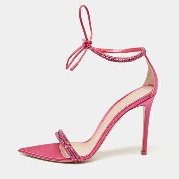 Pre Owned Gianvito Rossi Pink Satin Montecarlo Ankle Strap Sandals Size 39