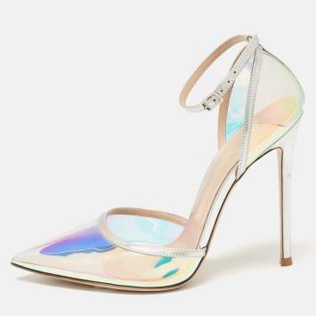Pre Owned Gianvito Rossi Iridescent Leather and  PVC Ankle Strap Pumps  Size 39.5