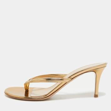 Pre Owned Gianvito Rossi Gold Leather Slide Sandals Size 39.5