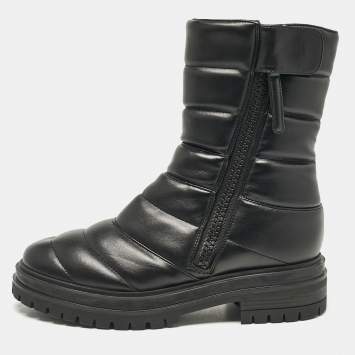 Pre Owned Gianvito Rossi Black Leather Eiko Padded Combat Boots Size 37