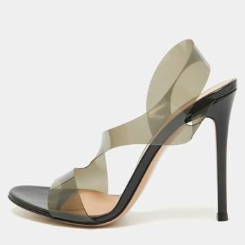 Pre Owned Gianvito Rossi Black/Brown PVC Metropolis Slide Sandals Size 39