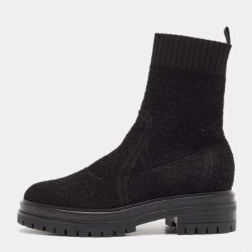 Pre Owned Gianvito Rossi Black Knit Fabric Torrance Ankle Boots Size 35