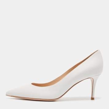 Pre Owned Gianvito Rossi White Leather Plexi Pointed Toe Pumps Size 38.5