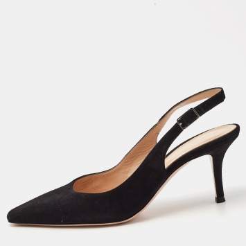 Pre Owned Gianvito Rossi Black Suede Slingback Pumps 38.5