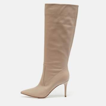 Pre Owned Gianvito Rossi Beige Leather Hansen Knee Length Boots Size 42