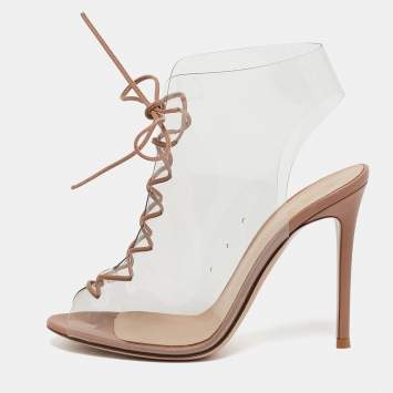 Pre Owned Gianvito Rossi Transparent/Beige PVC and Leather Helmut Ankle Booties Size 38