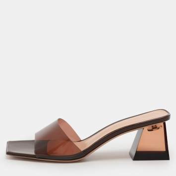 Pre Owned Gianvito Rossi Brown PVC Cosmic Slide Sandals Size 38.5