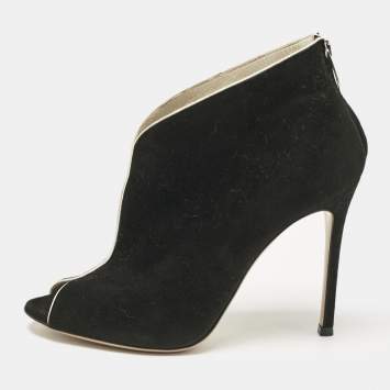 Pre Owned Gianvito Rossi Black Suede Vamp Booties Size 37