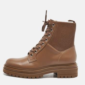 Pre Owned Gianvito Rossi Brown Leather Martis Combat Boots Size 37.5