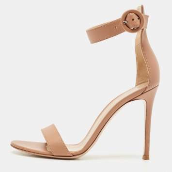 Pre Owned Gianvito Rossi Beige Leather Portofino Sandals Size 38