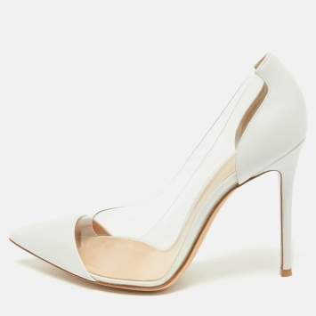 Pre Owned Gianvito Rossi White/Transparent Leather and PVC Plexi Pumps Size 41