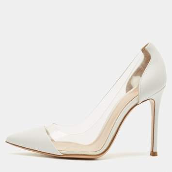 Gianvito Rossi White Leather and PVC Plexi Pumps Size 35