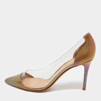 Gianvito Rossi Brown/Transparent Patent Leather and PVC Plexi Pumps Size 41