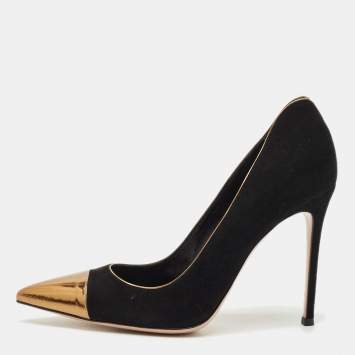Pre Owned Gianvito Rossi Black/Gold Leather and Suede Pointed Toe Pumps Size 40.5