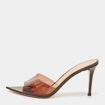 Pre Owned Gianvito Rossi Brown PVC Elle Slide Sandals Size 42