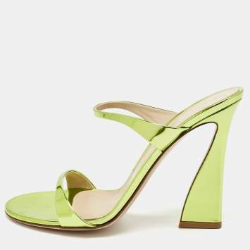 Pre Owned Gianvito Rossi Metallic Green Leather Aura Sandals Size 40