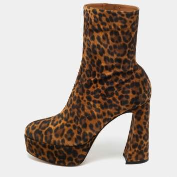 Pre Owned Gianvito Rossi Brown Leopard Print Suede Holly Ankle Boots Size 41