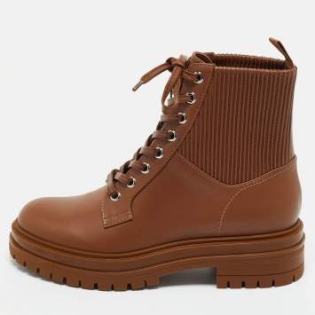 Pre Owned Gianvito Rossi Brown Leather Martis Combat Boots Size 36.5