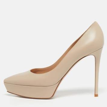 Pre Owned Gianvito Rossi Beige Leather Dahsha Platform Pumps Size 41