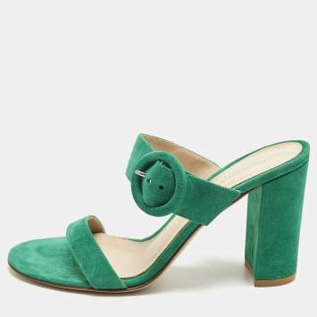 Pre Owned Gianvito Rossi Green Suede Buckle Slide Sandals Size 37