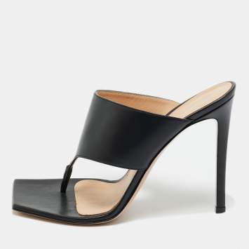 Pre Owned Gianvito Rossi Black Leather Thong Slide Sandals Size 39.5