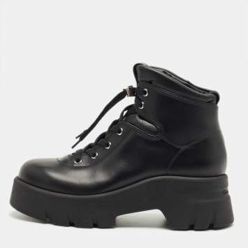 Pre Owned Gianvito Rossi Black Leather Vancouver Combat Boots Size 39