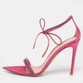 Pre Owned Gianvito Rossi Pink Satin Embellished Montecarlo Sandals Size 39