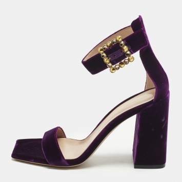 Pre Owned Gianvito Rossi Purple Velvet Portofino Ankle Strap Sandals Size 38