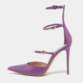 Pre Owned Gianvito Rossi Purple Patent Leather Ribbon Uptown Pumps Size 39