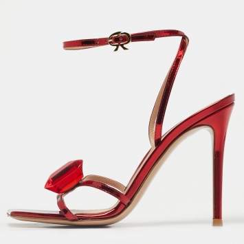 Pre Owned Gianvito Rossi Metallic Red Leather Jaipur Sandals Size 38