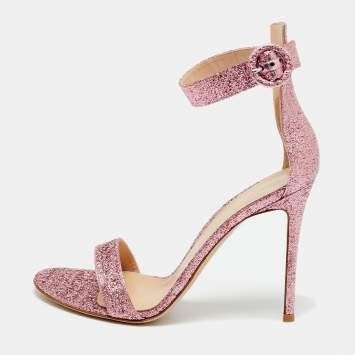 Pre Owned Gianvito Rossi Pink Lamé Fabric Portofino Ankle Strap Sandals Size 41