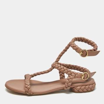 Pre Owned Gianvito Rossi Dusty Pink Braided Leather Sorrento Sandals Size 40.5