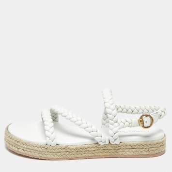 Pre Owned Gianvito Rossi White Braided Leather Platform Espadrille Sandals Size 41