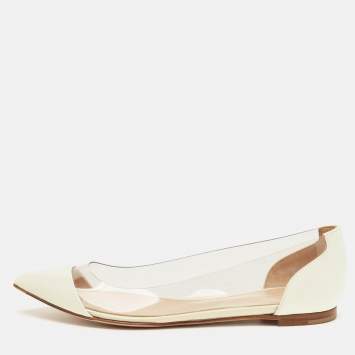 Pre Owned Gianvito Rossi White Patent Leather and PVC Plexi Ballet Flats Size 36.5