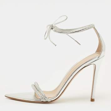 Pre Owned Gianvito Rossi Montecarlo Size 38 Silver Leather Ankle Strap Sandals