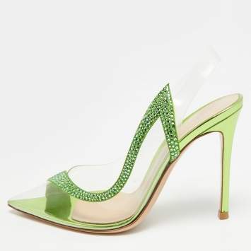 Pre Owned Gianvito Rossi Hortensia Size 37 Transparent/Green PVC and Suede Pumps