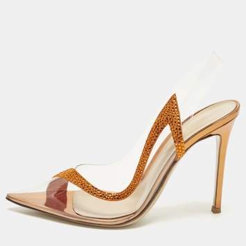 Pre Owned Gianvito Rossi Hortensia Size 40 Transparent/Orange PVC and Suede Pumps