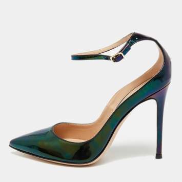 Pre Owned Gianvito Rossi Size 37.5 Black Iridescent Leather Stiletto Pumps