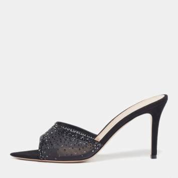 مملوكة مسبقًا حذاء سلايد جيانفيتو روسي رانيا شبكة و سويدي أسود مقاس 38