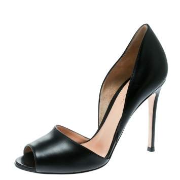 Pre Owned Gianvito Rossi Black Leather Peep Toe D'orsay Pumps Size 37.5