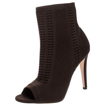 Pre Owned Gianvito Rossi Brown Perforated Stretch Knit Vires Boots Size 39.5