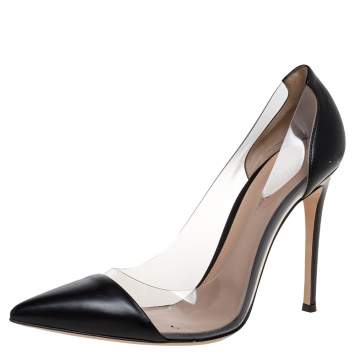 Pre Owned Gianvito Rossi Black Leather And PVC Plexi Pointed Toe Pumps Size 41