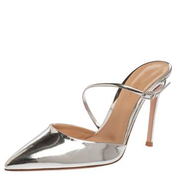 Pre Owned Gianvito Rossi Silver Leather Manhattan Pointed Toe Ankle Strap Sandals Size 39.5