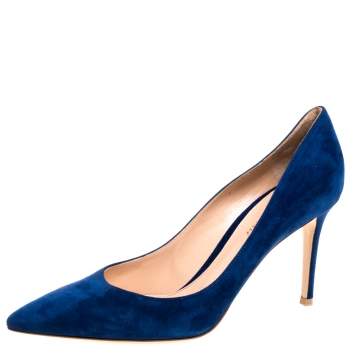 Pre Owned Gianvito Rossi Blue Suede Leather Pointed Toe Pumps Size 40.5
