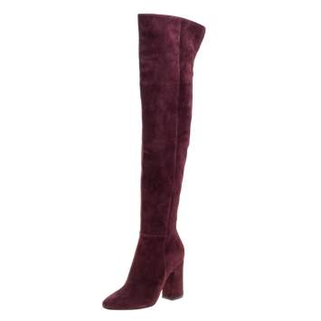 Pre Owned Gianvito Rossi Burgundy Suede Knee High Boots Size 36