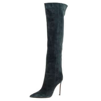 Pre Owned Gianvito Rossi Green Suede Knee High Boots Size 41