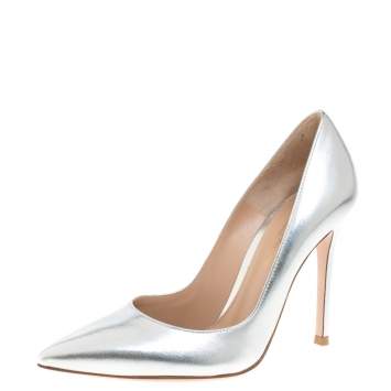 Pre Owned Gianvito Rossi Silver Leather Pointed Pumps Size 36