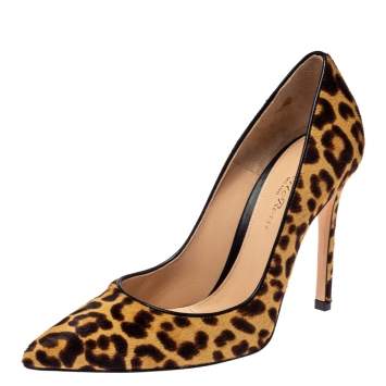 Pre Owned Gianvito Rossi Leopard Print Pony Hair Pointed Toe Pumps Size 36