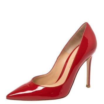 Pre Owned Gianvito Rossi Red Patent Leather Gianvito Pointed Toe Pumps Size 36
